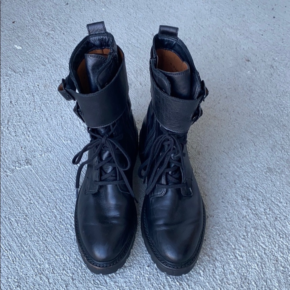 Frye combat biker black boots 8